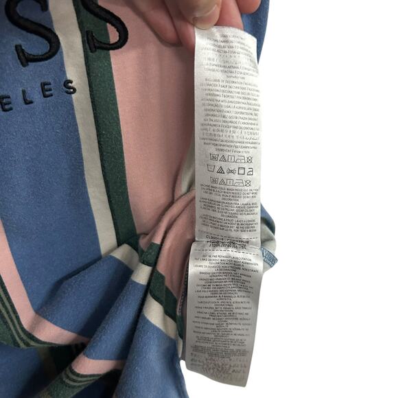 GUESS Striped Logo Snap Bodysuit M Retro Y2K Pastel Sporty Coquette Streetwear - Picture 7 of 8